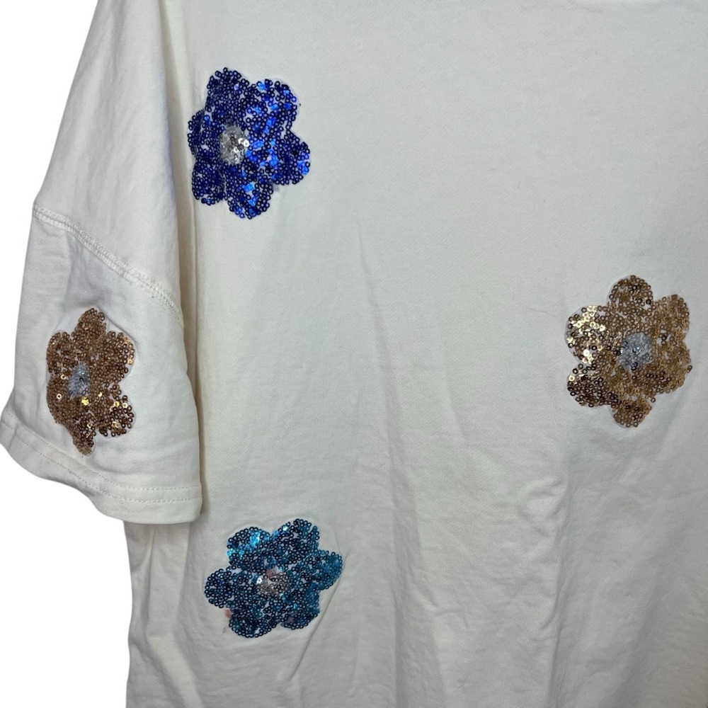 Peach Love California Oversized Floral Sequin Embellished Women's Top Size Small - Picture 2 of 5